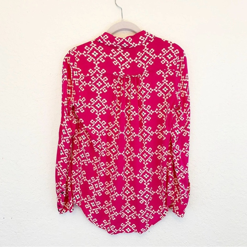 Maeve Anthropologie Womens Size 8 Pink Floral Geo Printed Button Down Blouse - Picture 2 of 4
